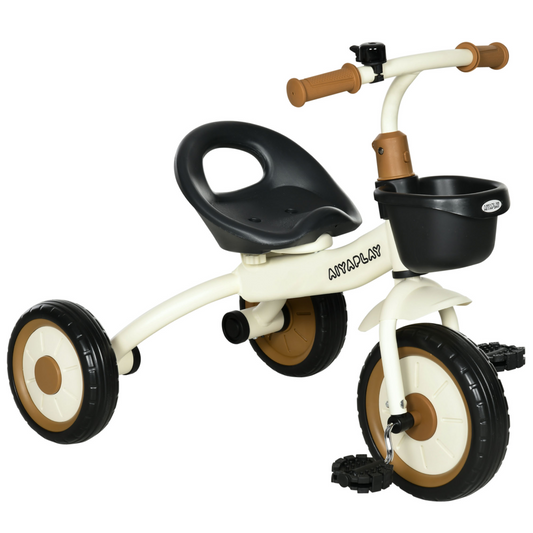 White Kids Trike with Adjustable Seat, Basket & Bell (Ages 2-5)