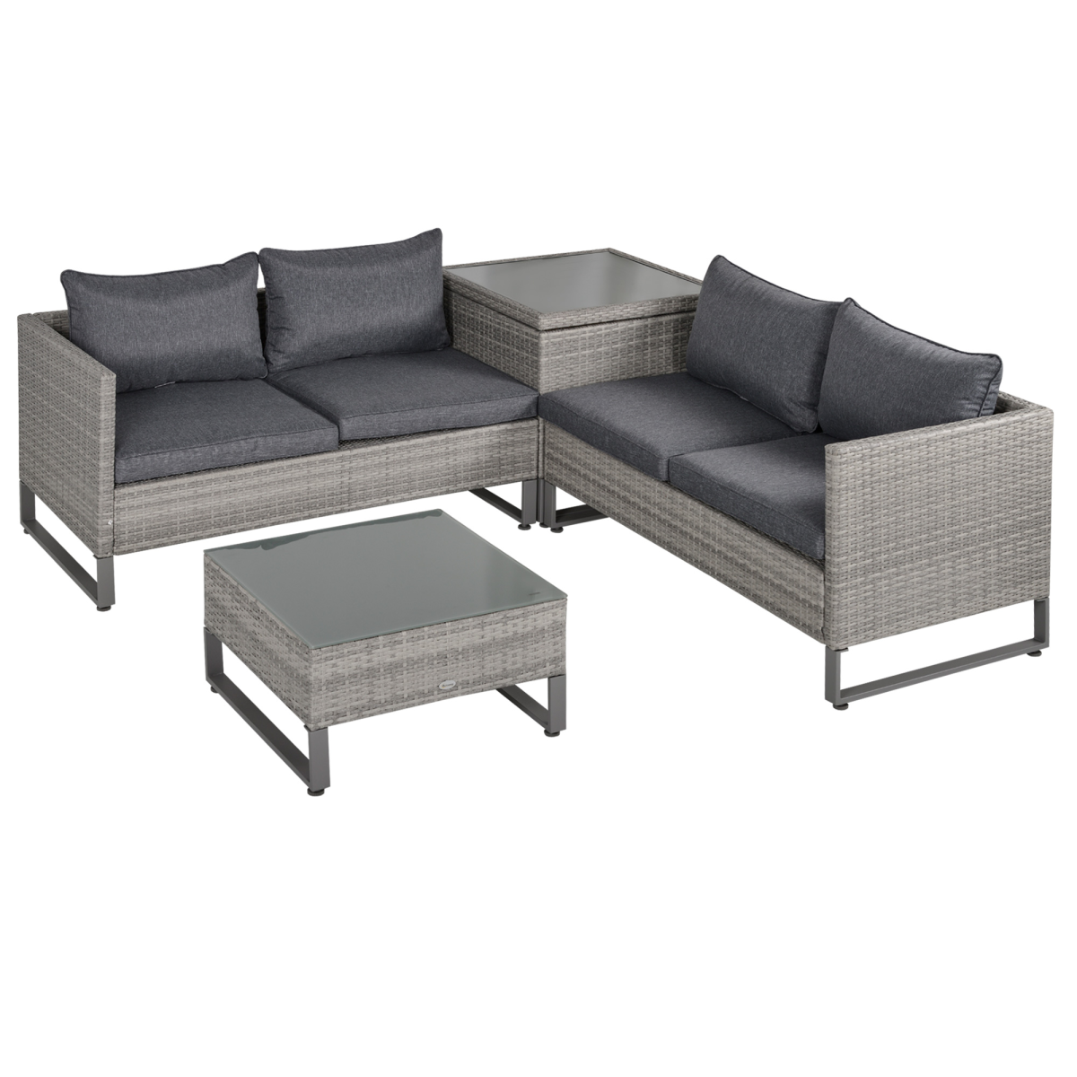 4-Piece Rattan Wicker Sofa Set with Storage Box for Conservatory