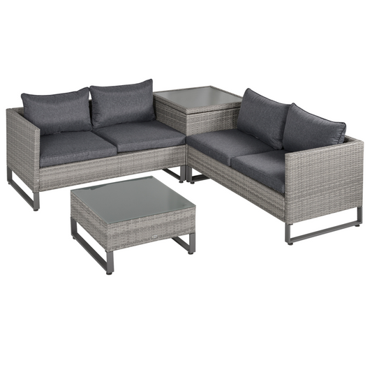 4-Piece Rattan Wicker Sofa Set with Storage Box for Conservatory