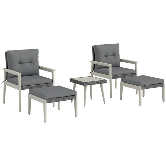 5-Piece Rattan Patio Set with Stylish Acacia Wood Coffee Table