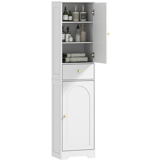 Elegant Tall Bathroom Storage Cabinet with Adjustable Shelves - White