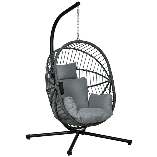 Grey Hanging Swing Chair with Thick Cushioned Seat - Patio