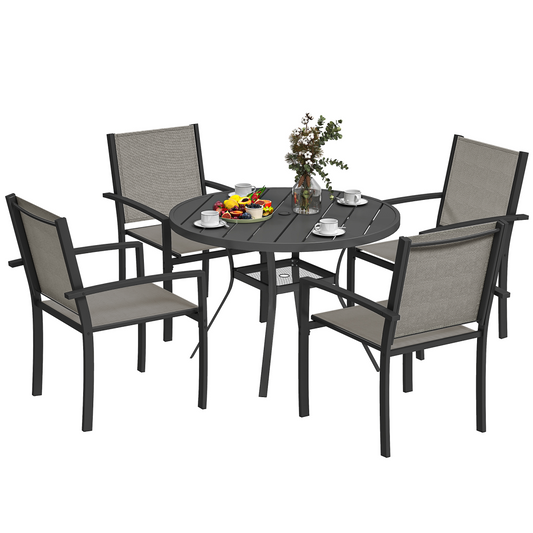 Elegant 5-Piece Patio Set: Round Table & 4 Stackable Texteline Chairs