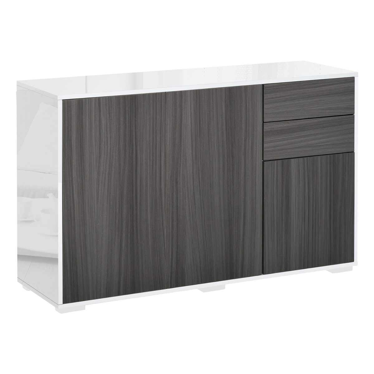 Stylish 2-Door & 2-Drawer Side Cabinet - Modern Grey & White Design