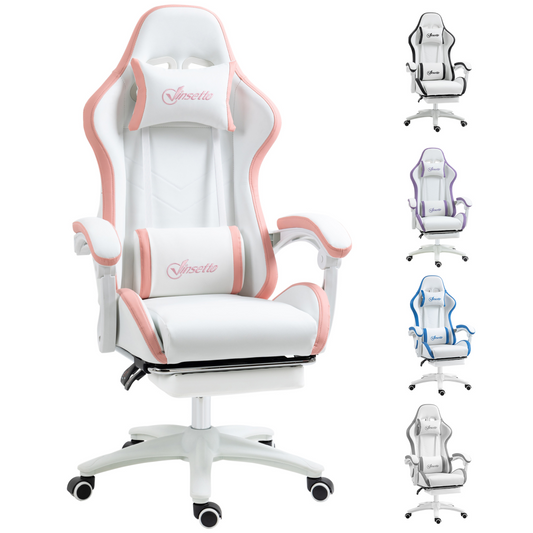 Vinsetto Pink Racing-Style Gaming Chair with Reclining Back and Footrest