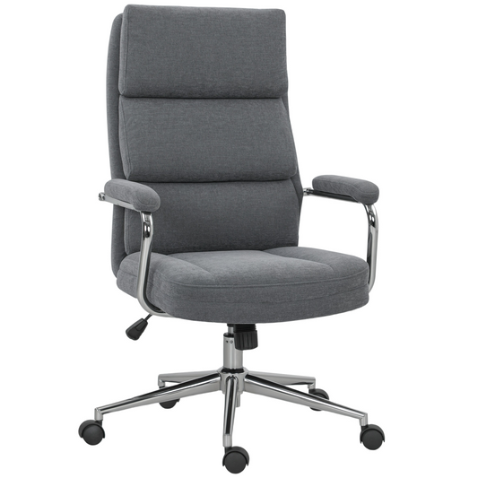 Ergonomic Charcoal Grey Linen Office Desk Chair with Tilt & Supportive Cushion
