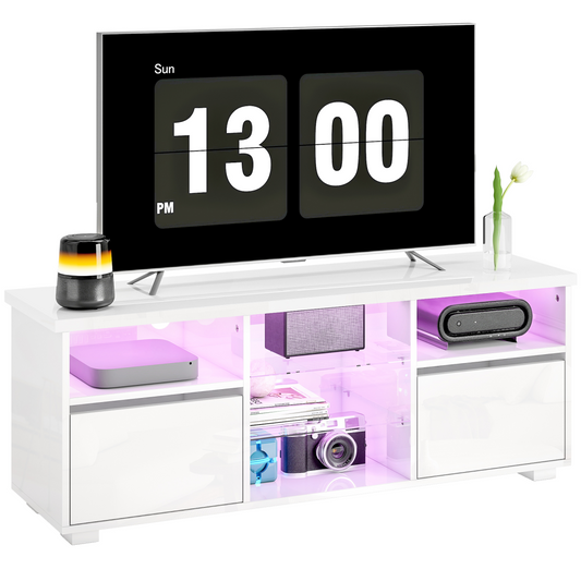 Illuminate Your Space: Glossy LED TV Stand Cabinet in Sleek White
