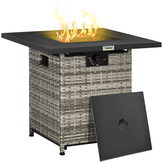 40,000 BTU Gas Fire Pit Table with Rain Cover, Lid & Smokeless Burner