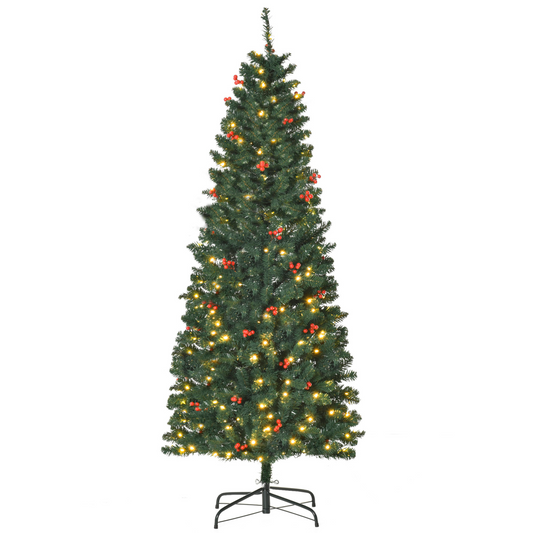 6ft Prelit Artificial Pencil Christmas Tree - Warm White LED, Red Berry Accents