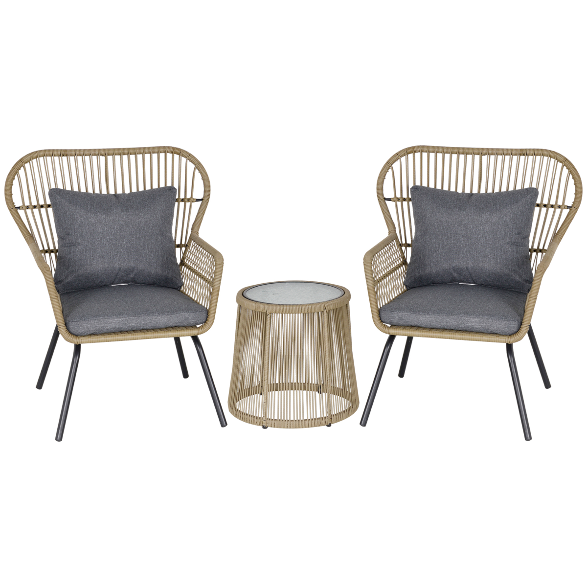3-Piece Webbed PE Rattan Outdoor Patio Set with Cushions - Brown