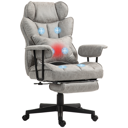 Ultimate Comfort: Heated Massage Reclining Office Chair in Grey