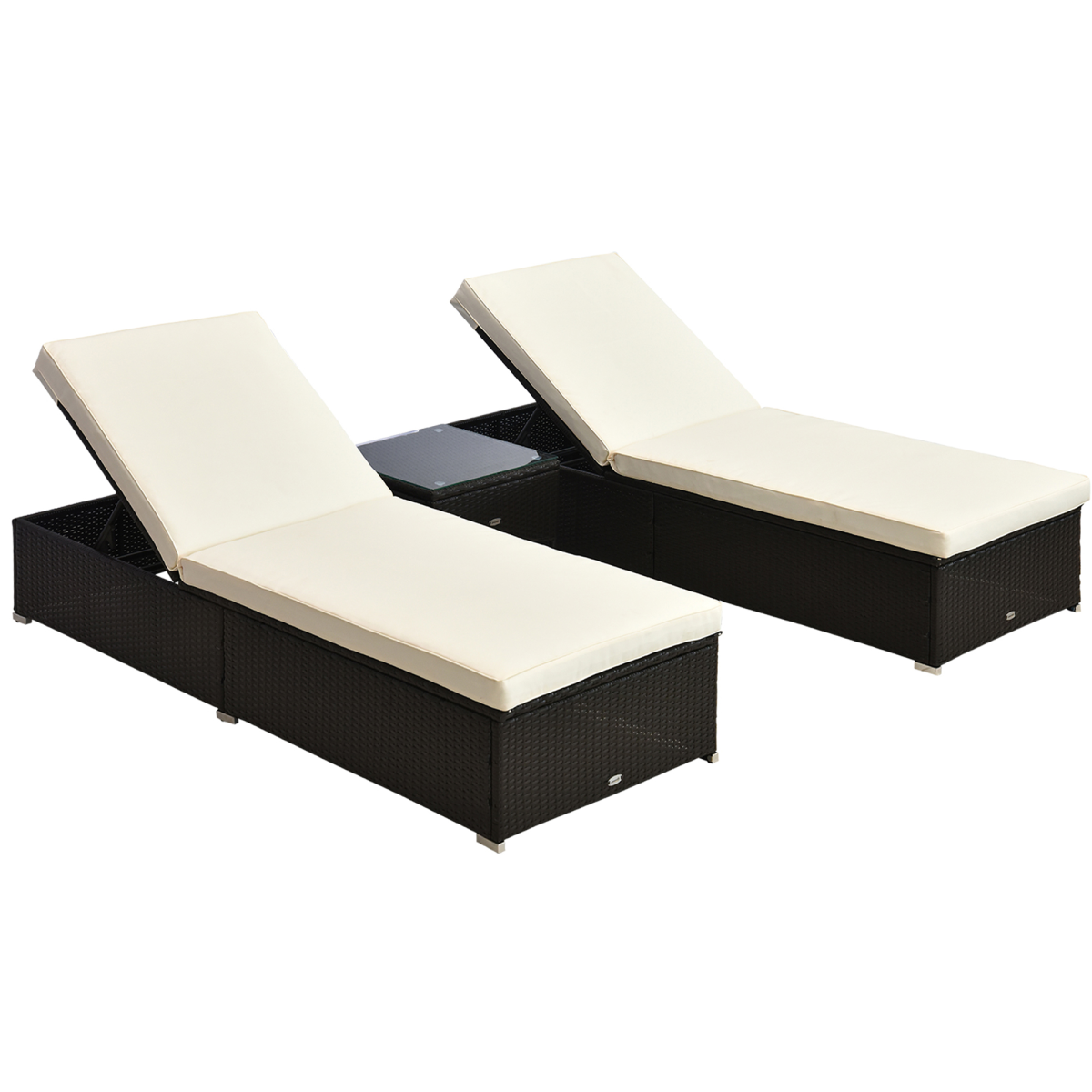 3-Piece Rattan Lounger Set - Deep Coffee & Cream White