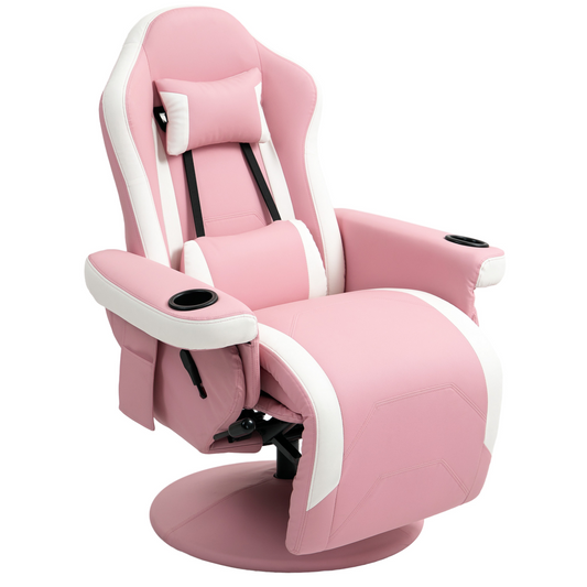 Pink PU Recliner Armchair with Footrest - 135° Recline, 360° Swivel
