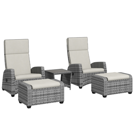 Elegant 5-Piece Grey Rattan Garden Set with Reclining Comfort