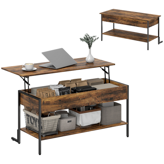 Versatile Rustic Lift Top Coffee Table with Ample Storage & Adjustable Feet