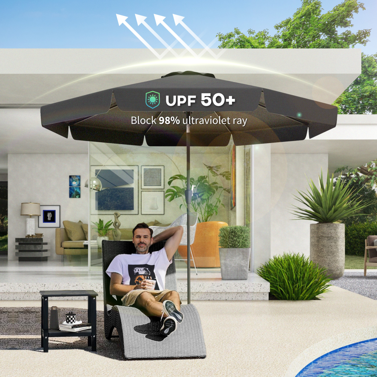 Versatile Wall-Mounted Umbrella: Tilt, Crank, & UV-Resistant Comfort