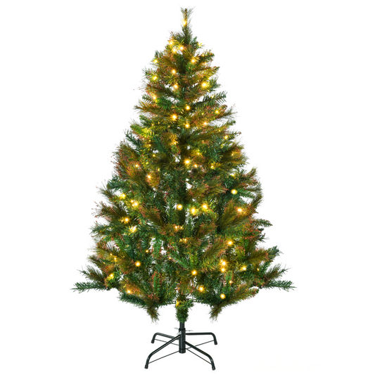 1.5m Pre-Lit Christmas Tree - Artificial Spruce, Warm White LED, Metal Stand
