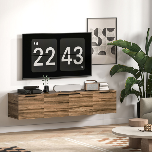 Rustic Brown Wall-Mounted Floating TV Stand with Stylish Storage Solutions