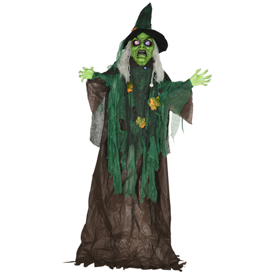 6ft Outdoor Witch Prop with Light-Up Eyes, Waving Arm & Sounds