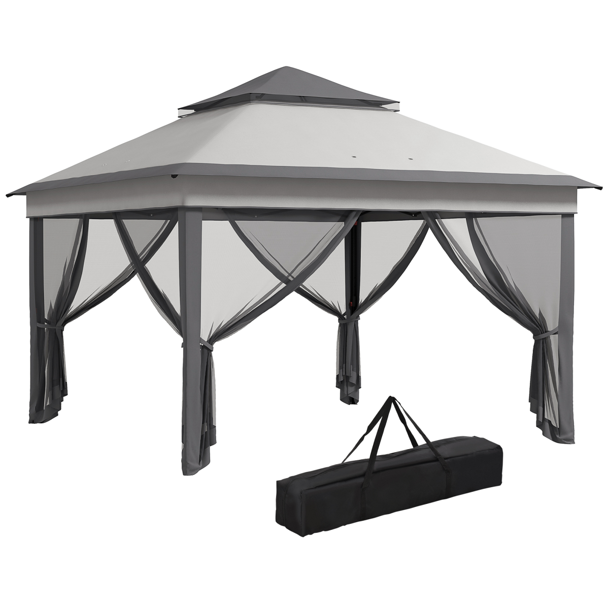 3x3m Pop-Up Gazebo with Netting, Height Adjustable, Grey
