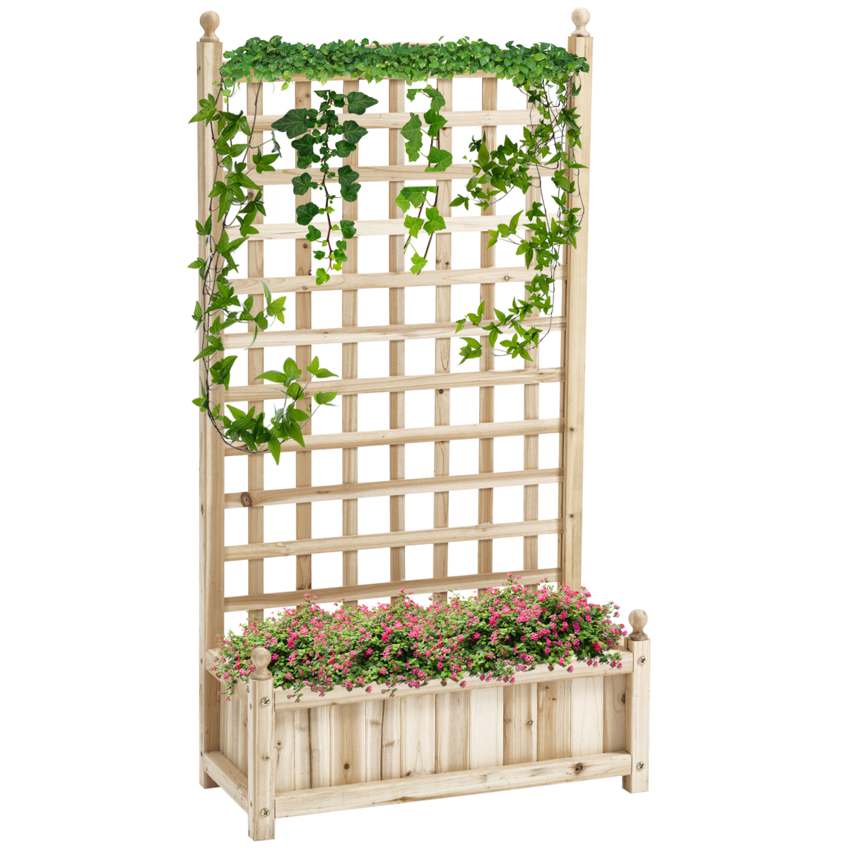 Raised Garden Bed with Trellis - Indoor/Outdoor Natural Fir Wood
