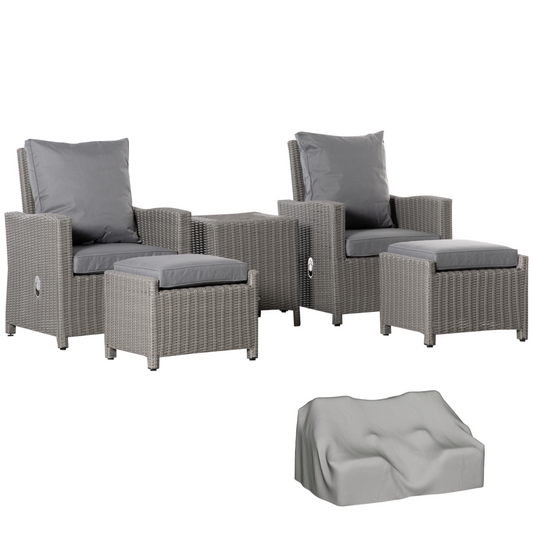 5-Piece Outdoor PE Rattan Set with Cooler Table & Cushioned Chairs