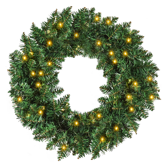 55cm Pre-Lit Christmas Wreath - 50 Warm White LEDs, Cordless Door Decor