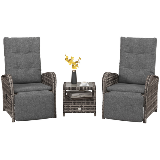 3-Piece Rattan Chaise Lounge Set with Cushions for Patio & Garden