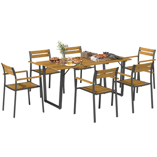Chic 7-Piece Garden Dining Set: Table & 6 Stacking Chairs, Brown