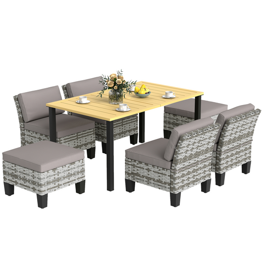 7-Piece Grey Rattan Garden Dining Set with Cushions & Umbrella Hole