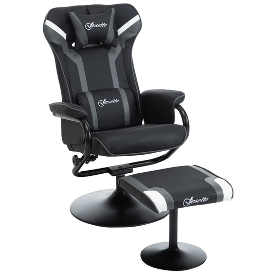 Racing-Style Gaming Chair with Footrest & Pedestal Base Deep Grey