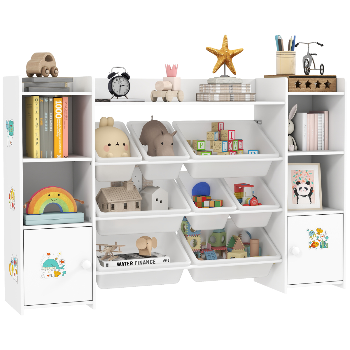 AIYAPLAY Kids Toy Storage Organizer with 8 Removable Bins - White