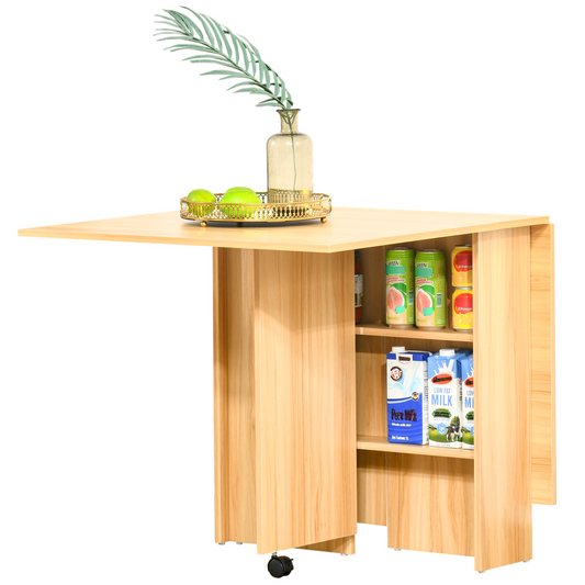 Space-Saving Foldable Dining Table with Convenient Storage Shelves
