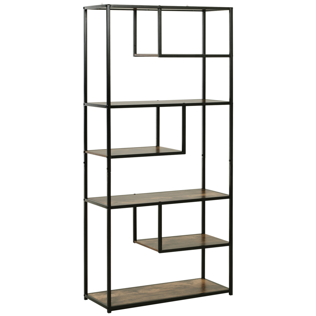 Industrial 6-Tier Wood Bookshelf - Stylish Living Room Display Rack