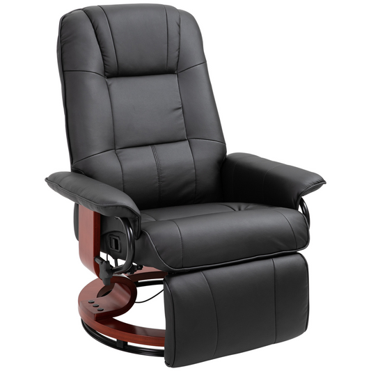 Ergonomic PU Leather Recliner Chair with Footrest - Black Lounger