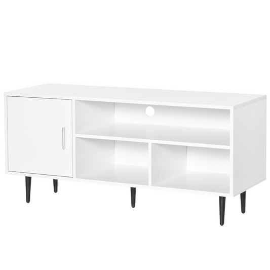 Sleek White TV Stand with Storage, Cable Management & Modern Design