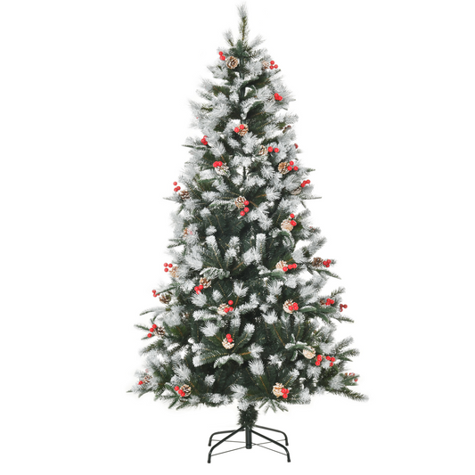6FT Snow-Dipped Christmas Tree with Foldable Branches, Berries & Pinecones
