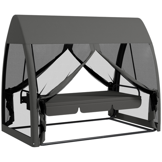 3-Seater Garden Swing Chair with Canopy, Lounger & Storage