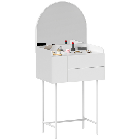 Modern White Makeup Vanity with Mirror & Storage Drawers