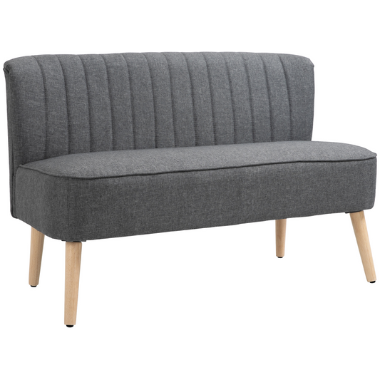 Modern Grey Linen Loveseat - Padded, Wood-Legged Comfort