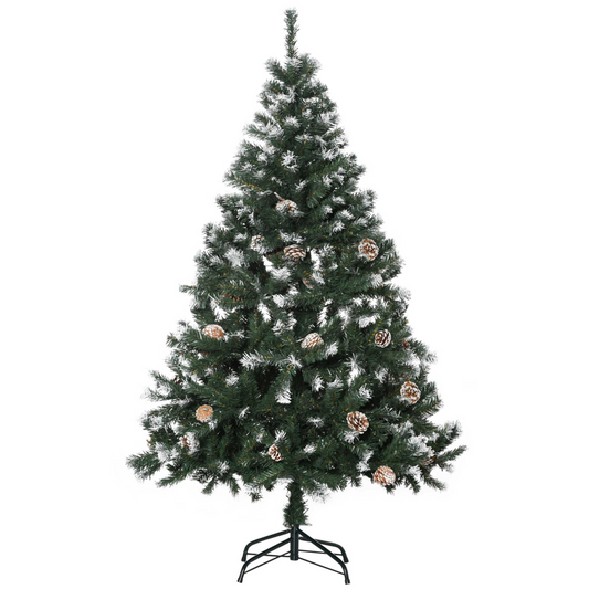 5ft Snow-Flocked Artificial Christmas Tree with Pine Cones, Auto-Open