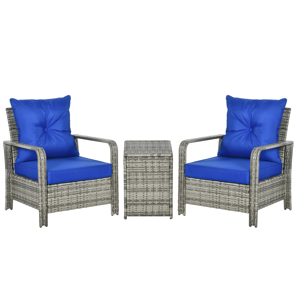 Mixed Grey PE Rattan Outdoor Sofa Set with 2 Chairs & Storage Table