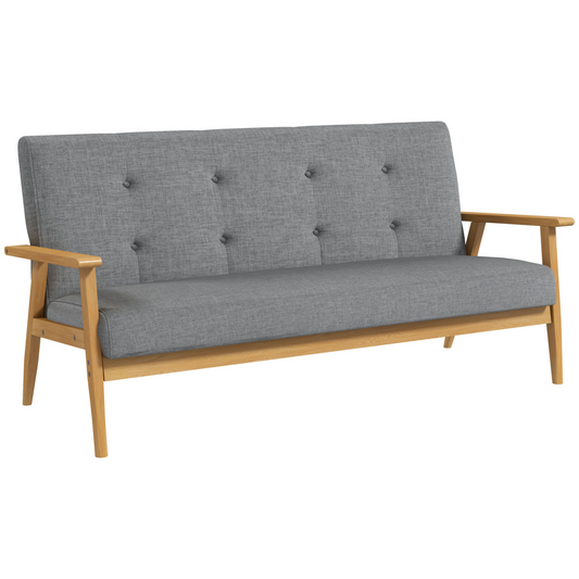 Dark Grey 3-Seater Sofa with Button-Tufted Back in Linen