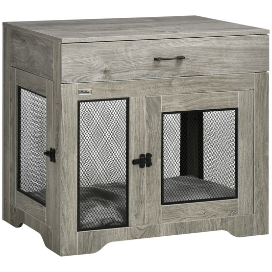 Double-Door Dog Kennel Furniture Crate for Medium Dogs - Indoor Grey