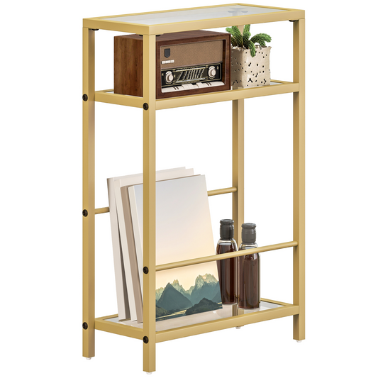 Gold Slim Side Table - Chic Tempered Glass & Stylish Steel Frame