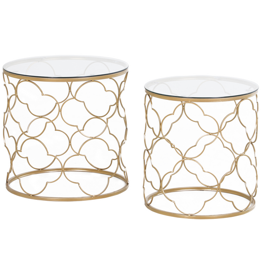 Stylish Nesting Tables Set - Chic Glass Top & Gold Accent Design