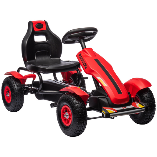 Kids' Pedal Go-Kart with Adjustable Seat, Handbrake & Inflatable Wheels - Red