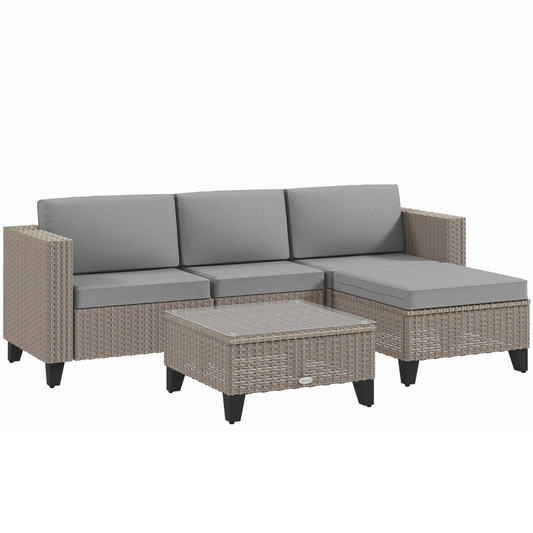 5-Piece Rattan Garden Set with Glass Coffee Table - Brown