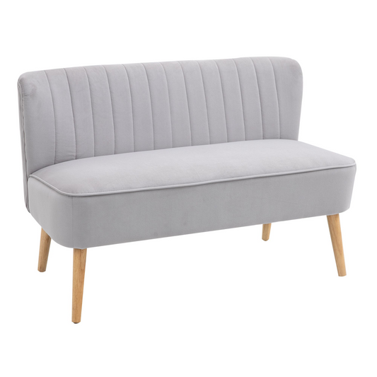 Velvet Double-Seat Loveseat Sofa with Wooden Legs - Grey