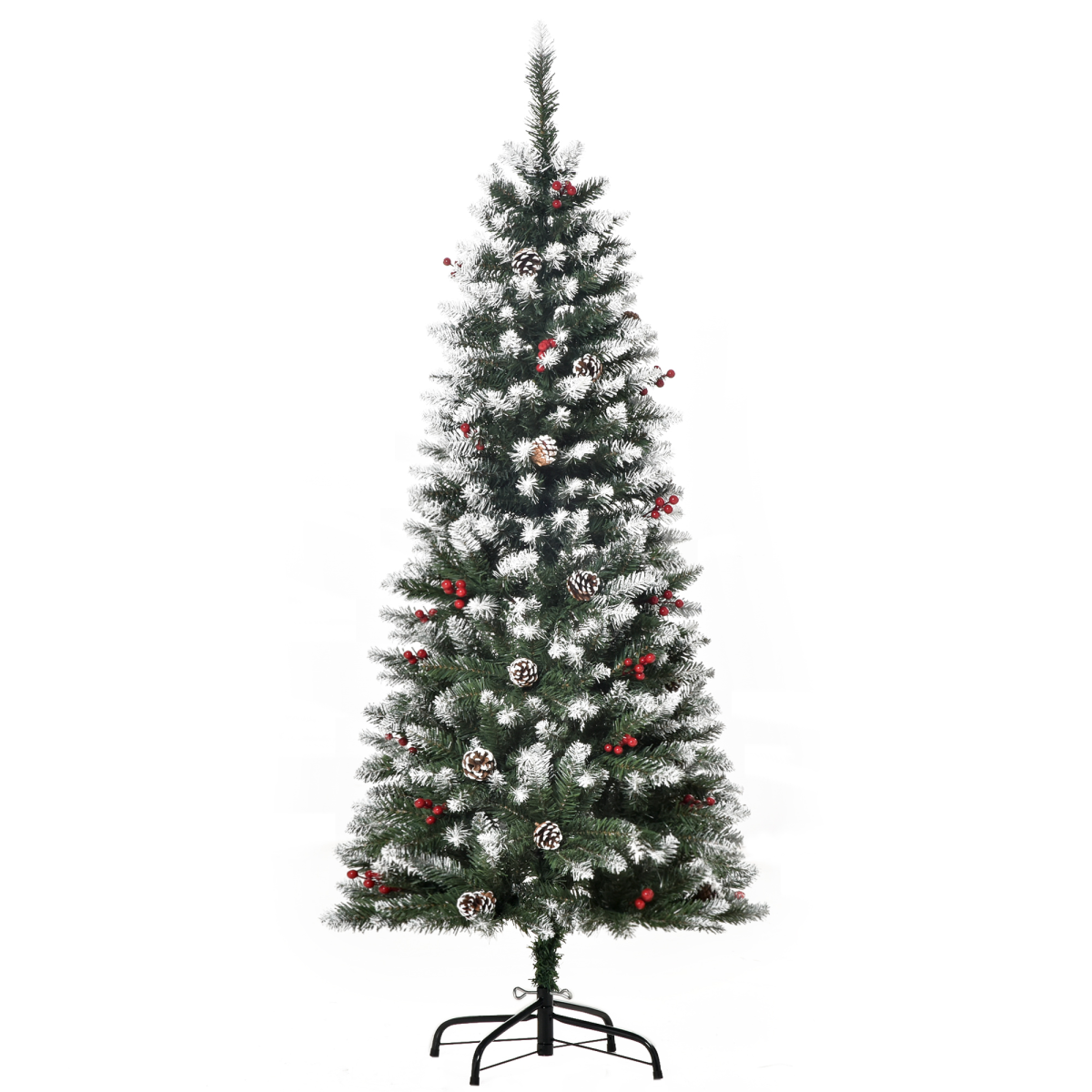 5FT Artificial Pencil Christmas Tree with Berries & Pinecones, Foldable Feet
